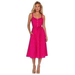 Pink Geometric Midi Sundress Smocked Back Made in USA
